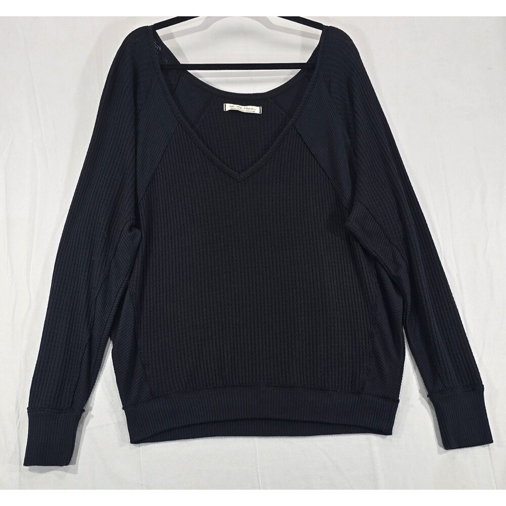 Free People Santa Clara Thermal Top Slouchy Dolman Oversized Black Boho Womens M